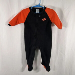 OSU Cowboys One Piece 6-9M Sleep Long Sleeve Full Zip Fleece Orange Black